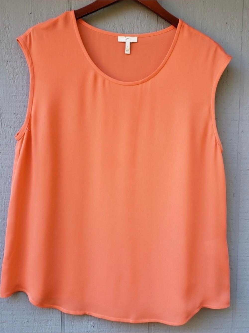 Joie Solid Coral 100% Silk Sleeveless Blouse Large